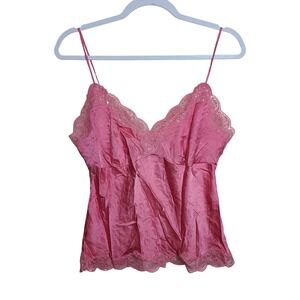 Y2K Pink Satin Lace Trim Babydoll Cami S Coquette Girl Soft Fairy Whimsy Barbie